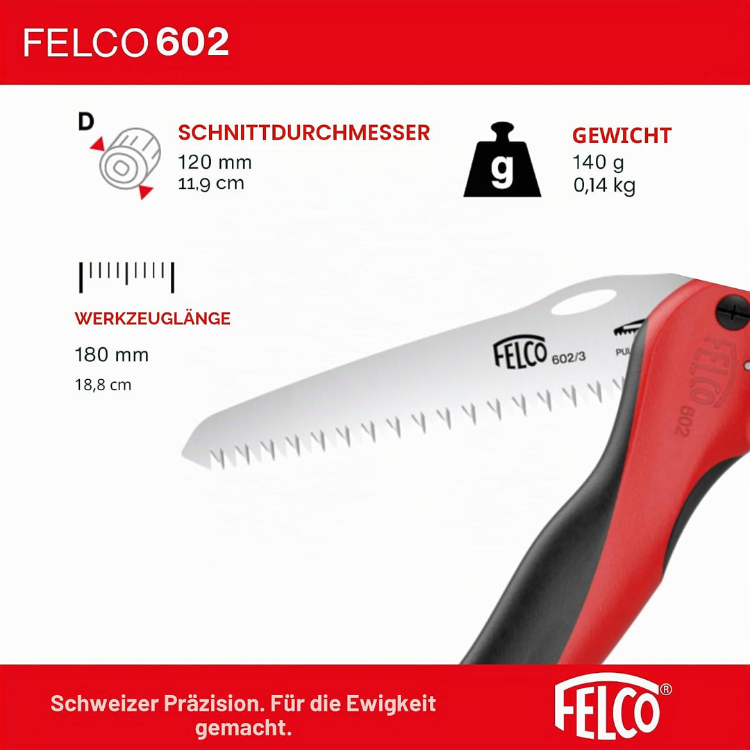 FELCO Baumsäge 602 (klappbare Säge, Klingenlänge 16 cm, mit ziehendem Schnitt, Holzsäge, für Weinbau
