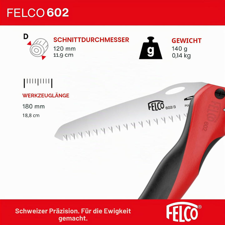 FELCO Baumsäge 602 (klappbare Säge, Klingenlänge 16 cm, mit ziehendem Schnitt, Holzsäge, für Weinbau