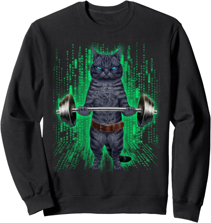 Russische blaue Katze, die Gewichte im Fitnessstudio hebt Sweatshirt
