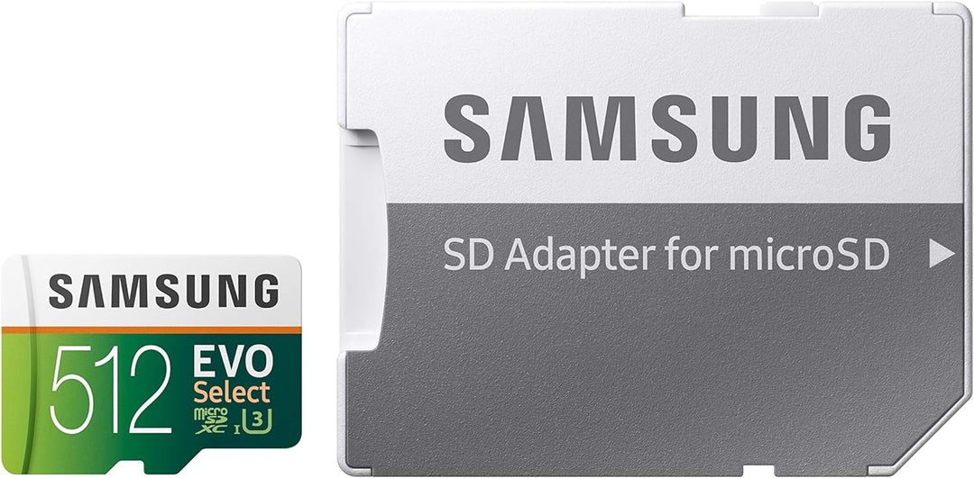 Samsung EVO Select microSD-Karte, 512 GB, 100 MB/s und 90 MB/s, Speicherkarte für Full HD & 4K UHD,