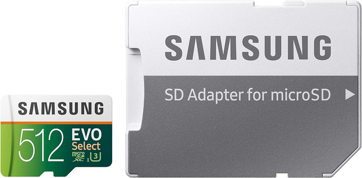 Samsung EVO Select microSD-Karte, 512 GB, 100 MB/s und 90 MB/s, Speicherkarte für Full HD & 4K UHD,