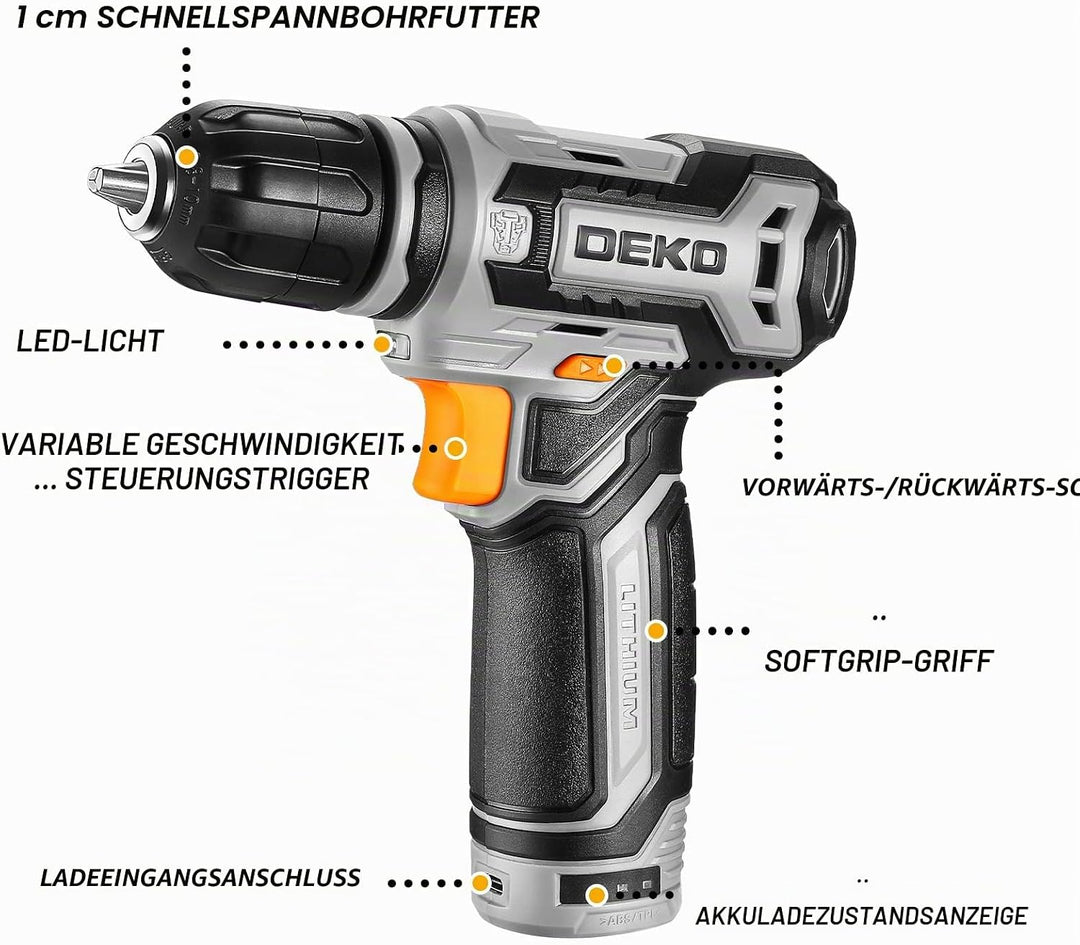 Akkuschrauber Klein Akkubohrer：DEKOPRO 12V Power Akku-Bohrer-Set mit kleinen Elektrobohrern und 3/8-