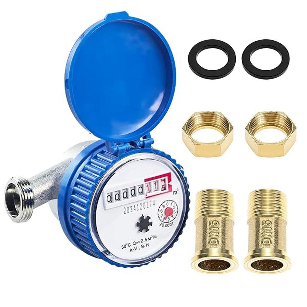 Wasserzähler Garten Geeicht 1/2 Zoll, 15MM Kaltwasserzähler, Geeichter Gartenwasserzähler Trockenwas
