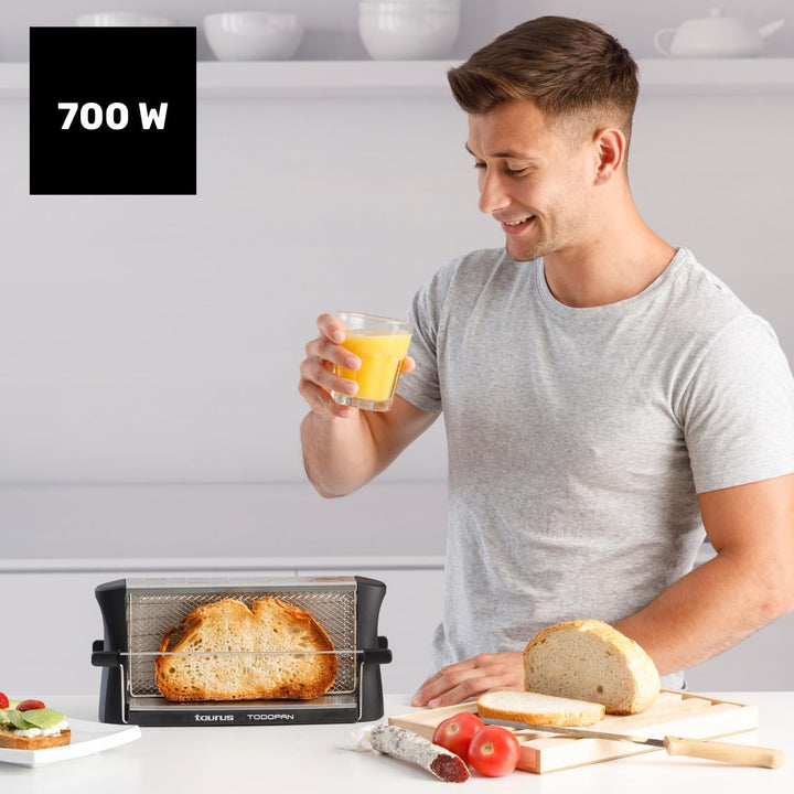 TAURUS 960632 Toaster aus Edelstahl, 700 W, für alle Brotsorten, mit Haltestab, Multicolour