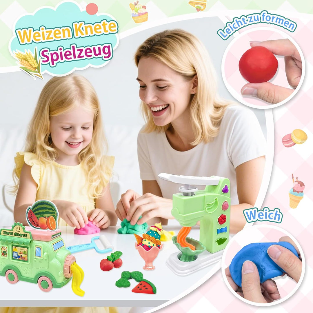 VBACALA KneteSet,Kinderknete Kitchen Creative Knete Eismaschine+Nudelmaschine+Smoothie Mixer Maschin