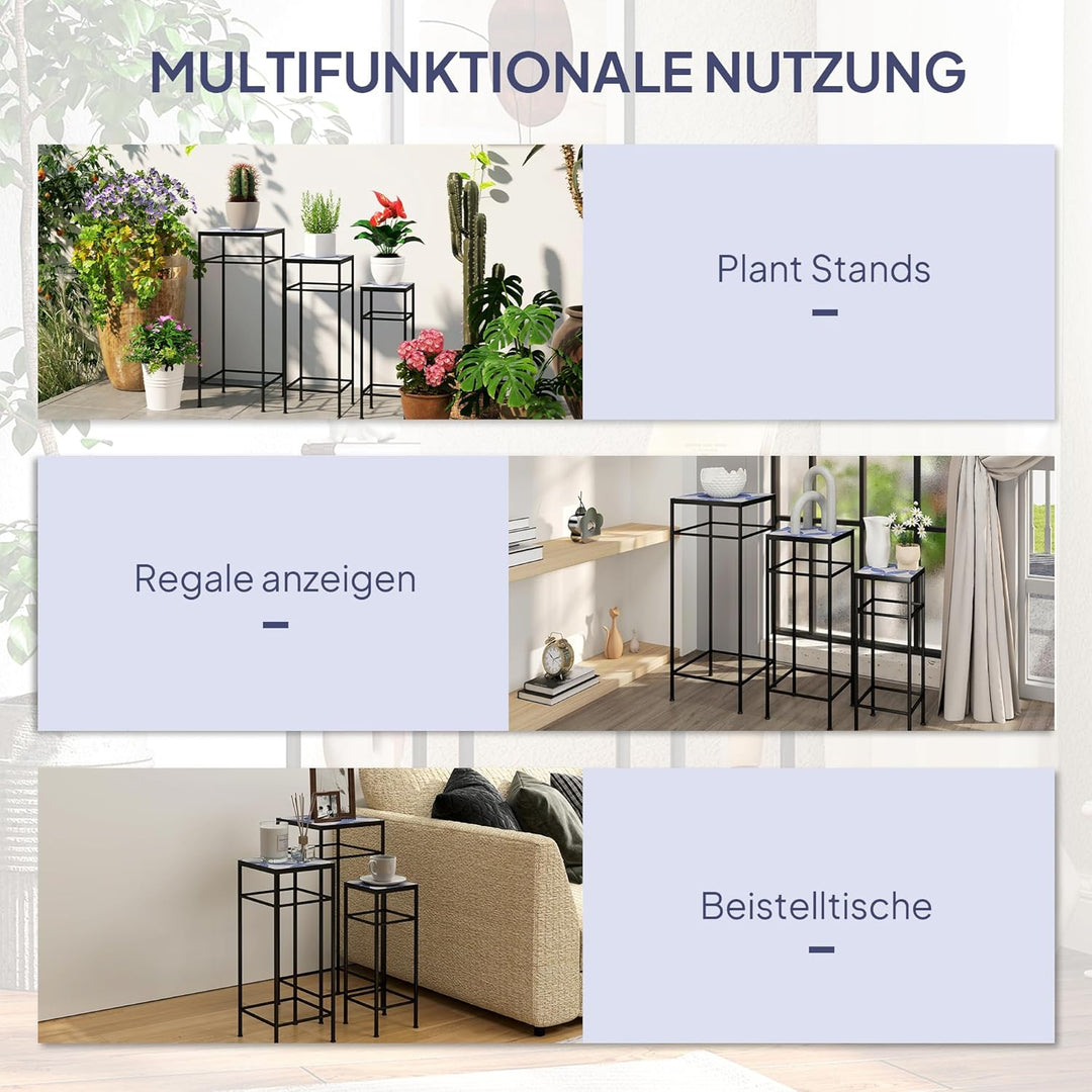 Outsunny 3er-Set Pflanzenständer, 71 cm hoch Pflanzenregal für Innen, 3 verschieden grosse Blumenhoc