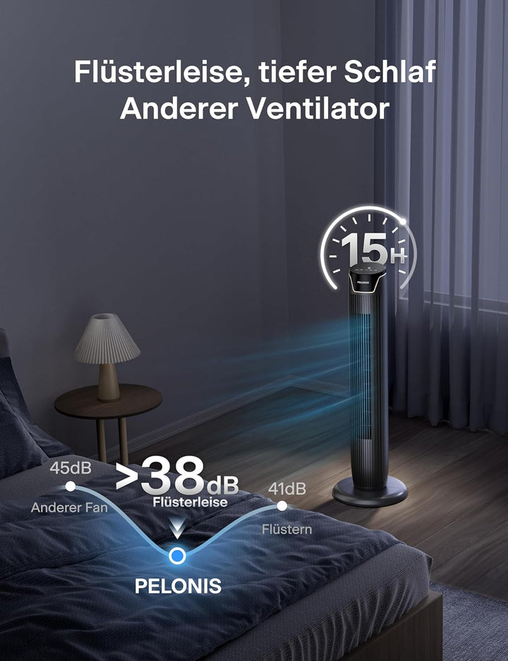 Pelonis Oszillierender Turmventilator mit Fernbedienung, Elektrischer Standing Tower Fan Bodenventil