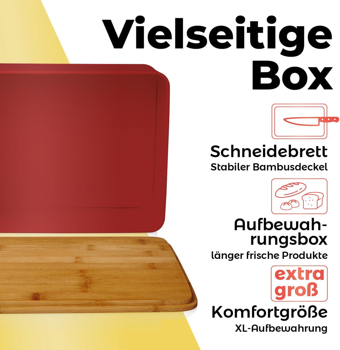 Lumaland Cuisine Brotkasten | Brotdose aus Metall mit Bambus Deckel | Brotbox rechteckig 30,5 x 23,5