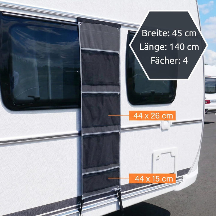 your GEAR Caravan Organizer Mesh - Hängeregal für Zelt, Vorzelt, Wohnwagen 140 x 45 cm, 4 Fächer