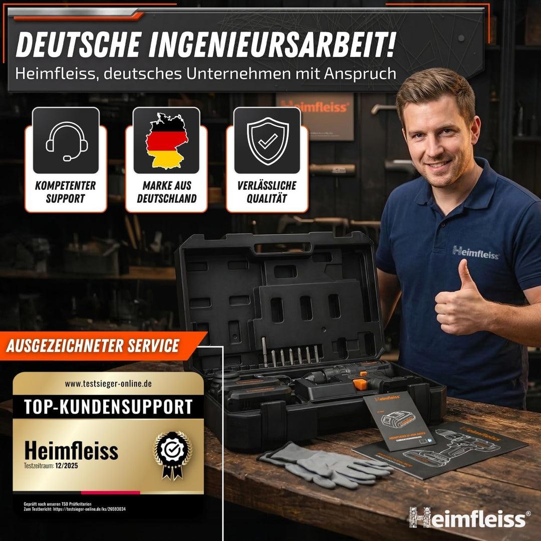 Heimfleiss® Professional 20V Akkuschrauber Set | 3-in-1 Akku Schlagbohrschrauber inkl. 2x 2.0Ah Akku