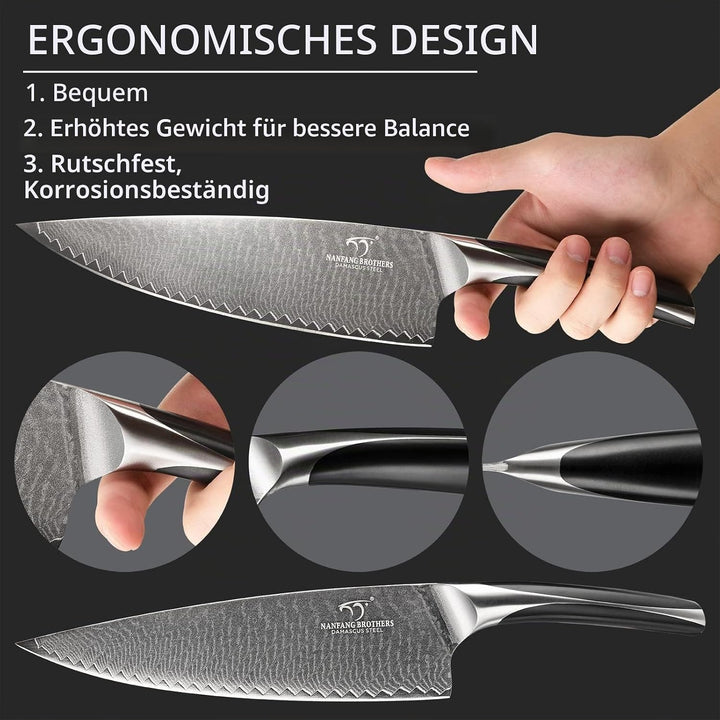 NANFANG BROTHERS Messerset, 6-teilig aus Damaszener Stahl VG10 Küchenmesserset mit magnetischem Holz