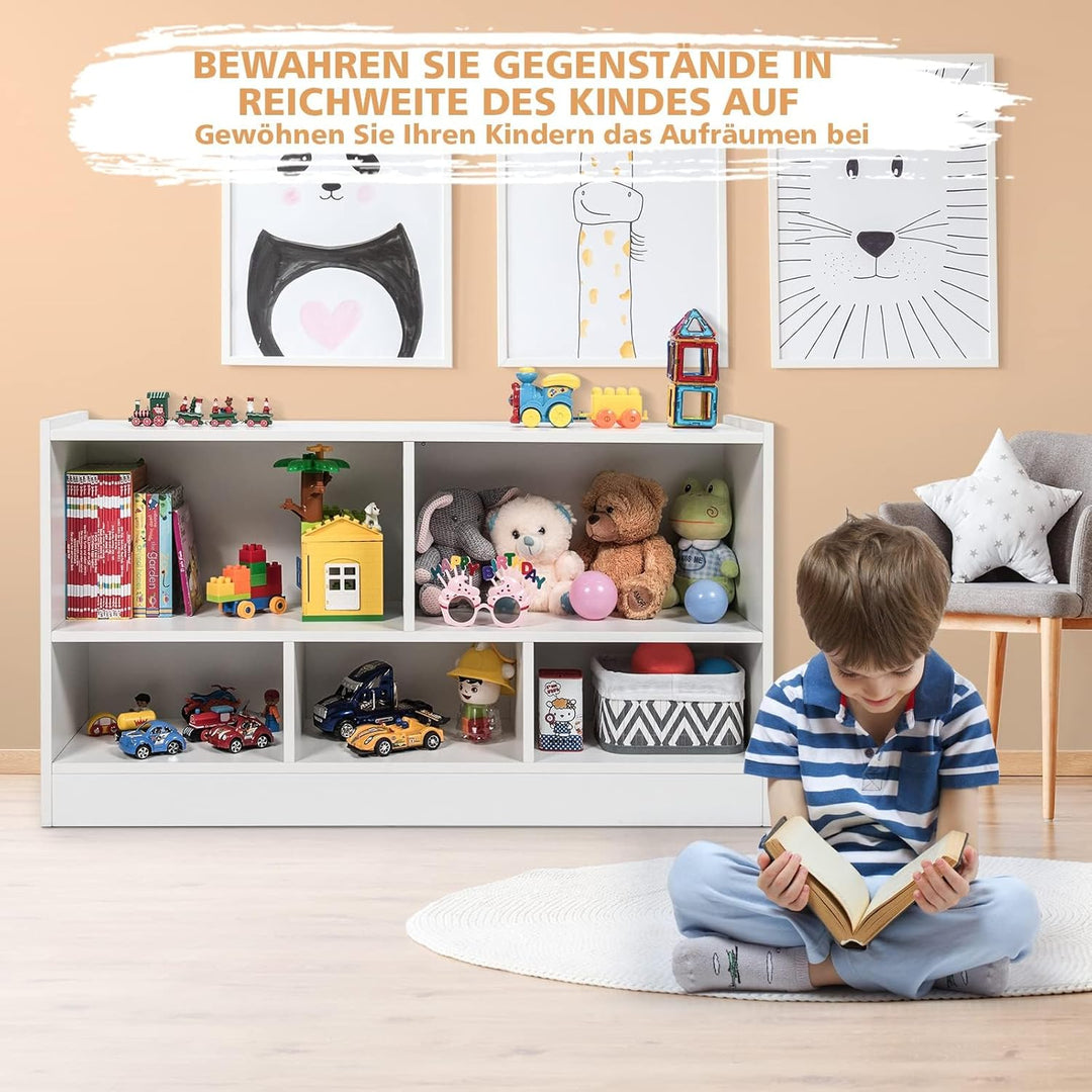 COSTWAY Kinder Spielzeugschrank Holz, Spielzeugregal mit 2 grossen Fächern und 3 kleinen Fächern, of