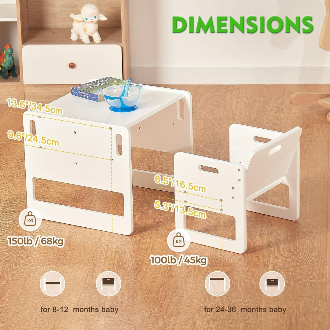 FUNLIO Montessori Beikosttisch und Stuhl-Set für Kleinkinder 1-3 Jahre, höhenverstellbar, Kinder-Tis