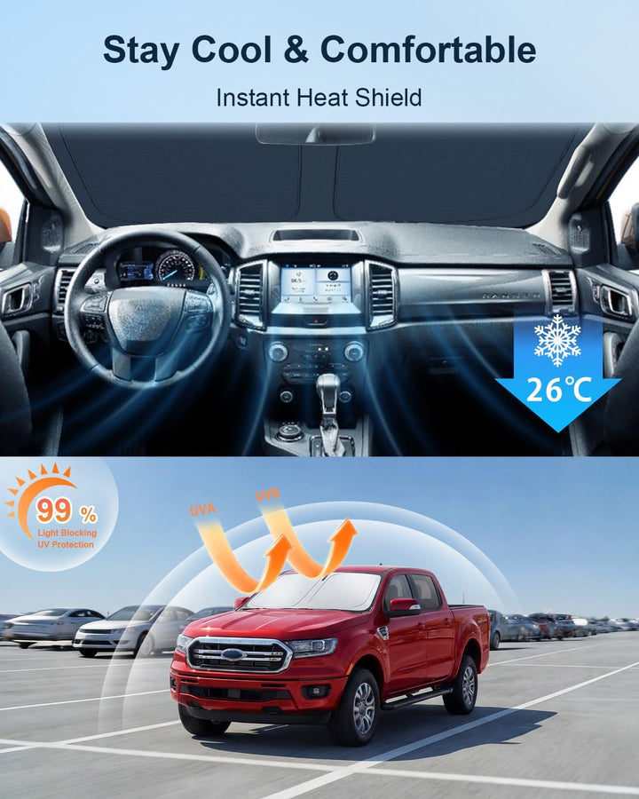 BIXUAN Frontscheiben-Sonnenschutz kompatibel mit Ford Ranger T6 2019 2020 2021 2022 Auto Sonnenschut