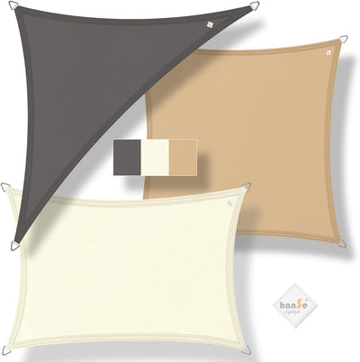 hanSe Sonnensegel rechteckig, Segeltuch Rechteck, 2x3 m in Sand, aus 100% Polyester, wetterbeständig