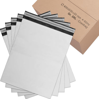 200 Versandtüten Coex Versandbeutel für Kleidung Versandtaschen 400 x 500 mm [60my] Weiss/Schwarz, 2