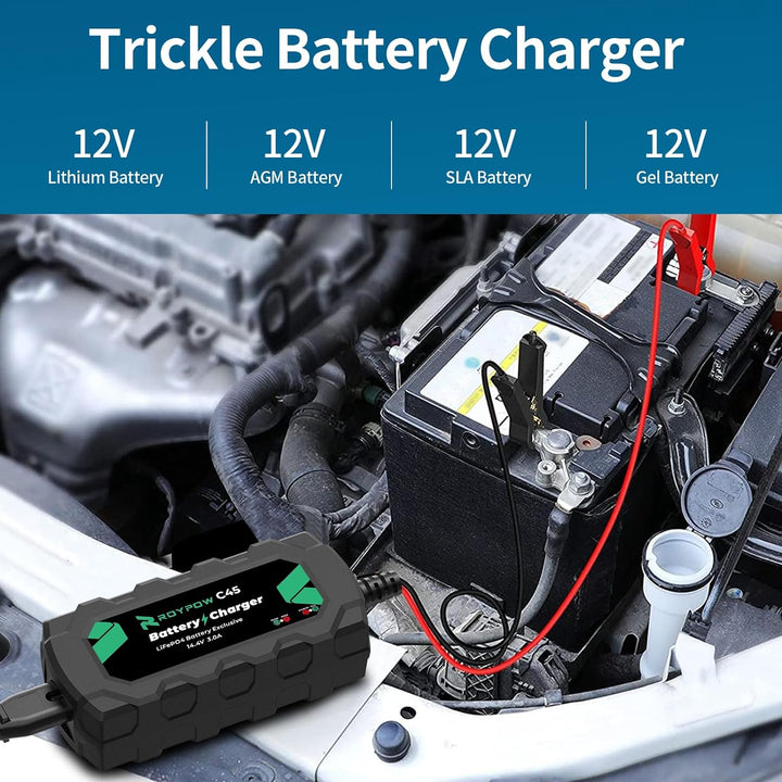 LiFePO4 Ladegerät 12V Lithium Batterieladegerät, RoyPow 3A Erhaltungsladegerät Batterie-Erhaltungsge