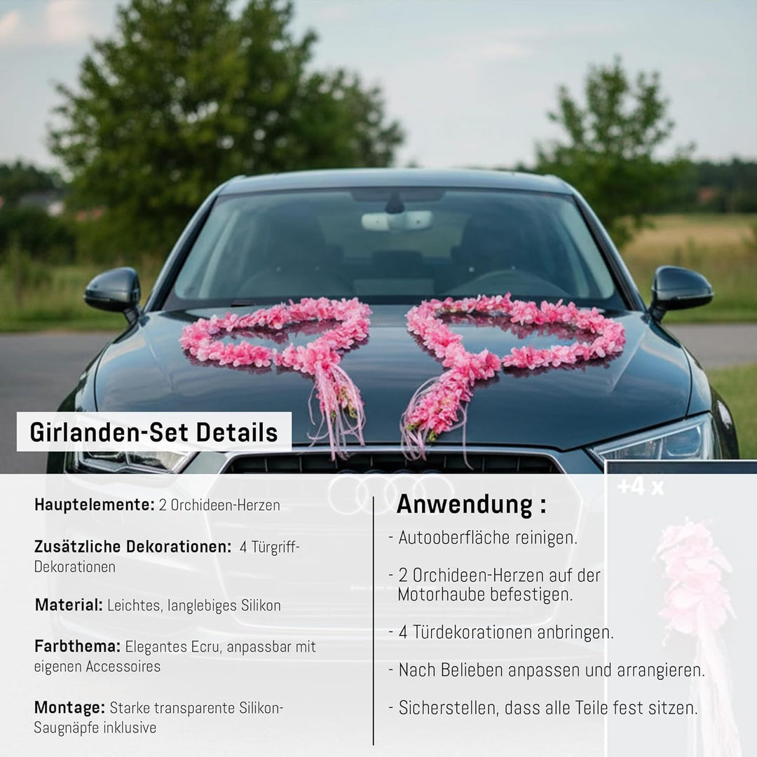 ORCHIDEEN Herzen Braut Paar Rose Deko Dekoration Hochzeit Car Auto Wedding ®Auto-schmuck Deko Girlan
