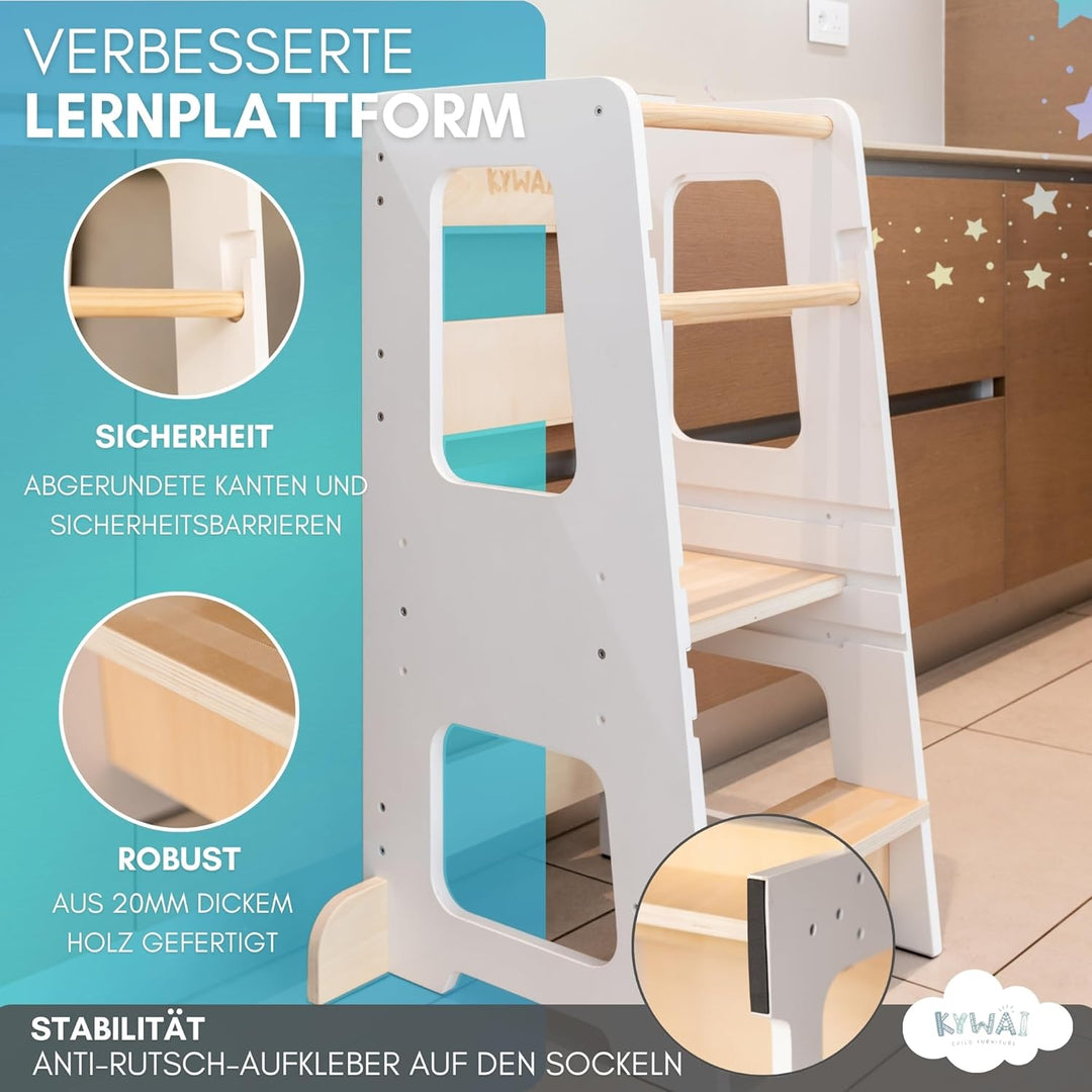 Montessori Lernturm ab 1 Jahr, aus robustem Holz, Premium-Modell in Grossformat, Learning Tower mit