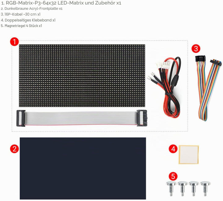 Waveshare 64×32 RGB LED Matrix Panel, 3mm Pitch, 2048 Einzelne RGB LEDs, Nackter Bildschirm, for Ras