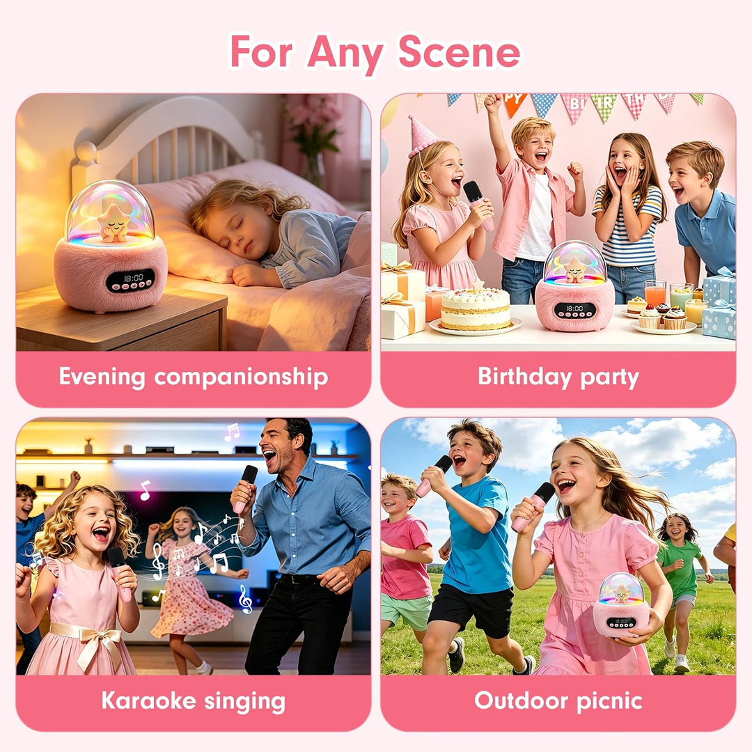 Karaoke Maschine mit 2 Bluetooth Mikrofonen für Kinder 3-8 Jahre | Tragbar, Sichere 85dB Lautstärke,