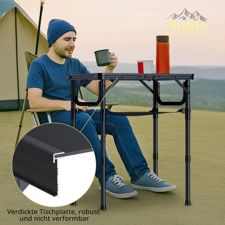 Anbte Campingtisch Klappbar aus Aluminium 3 Höhenverstellbar Koffertisch mit Aufbewahrungsnetz Tragb