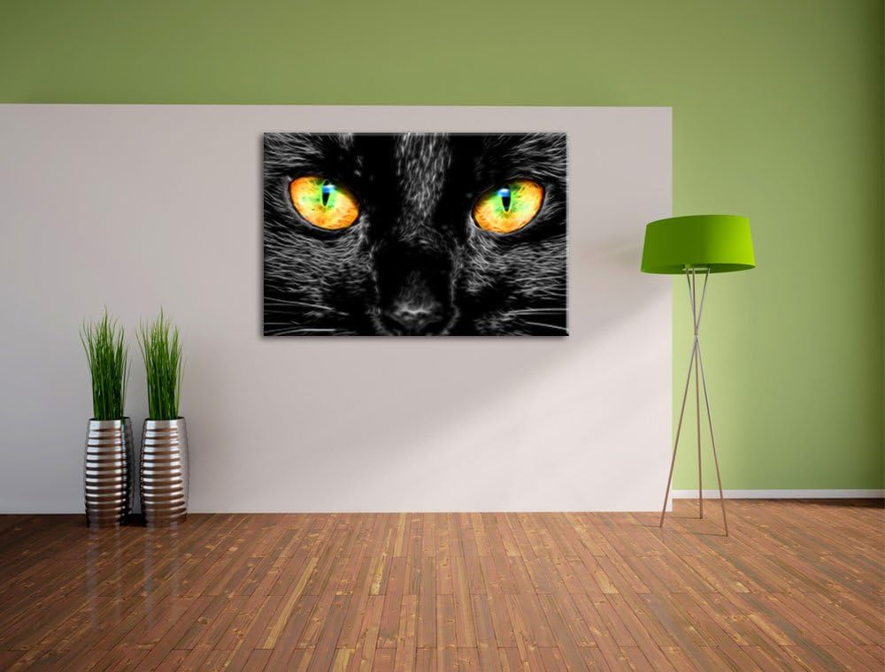 schwarze Katze mit magischen Augen schwarz/weiss Format: 100x70 auf Leinwand, XXL riesige Bilder fer