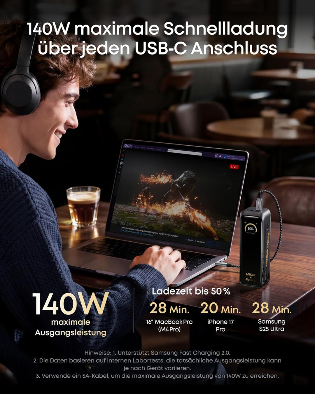 Anker Prime Power Bank Black Myth: Wukong Edition, 20.100mAh 3-Port Powerbank mit 220W, Zwei-Wege-La