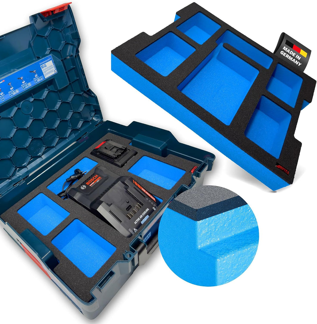 APTEX Schaumeinlage passend für Bosch Ladegerät 18V-160 + 4x Akkus Expert 4Ah für Bosch L-Boxx 136