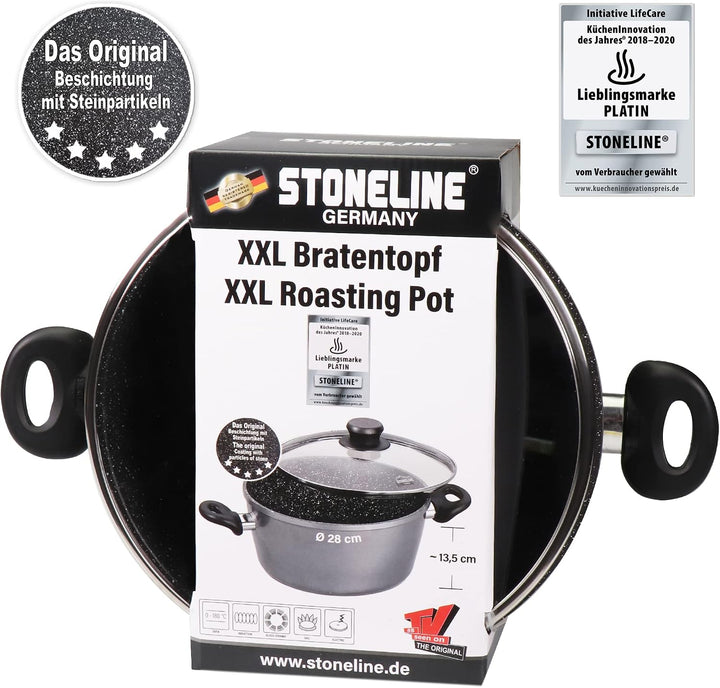 Stoneline XXL Kochtopf 28 cm, mit Deckel, Induktion, Aluguss, beschichtet mit echten Steinpartikeln,