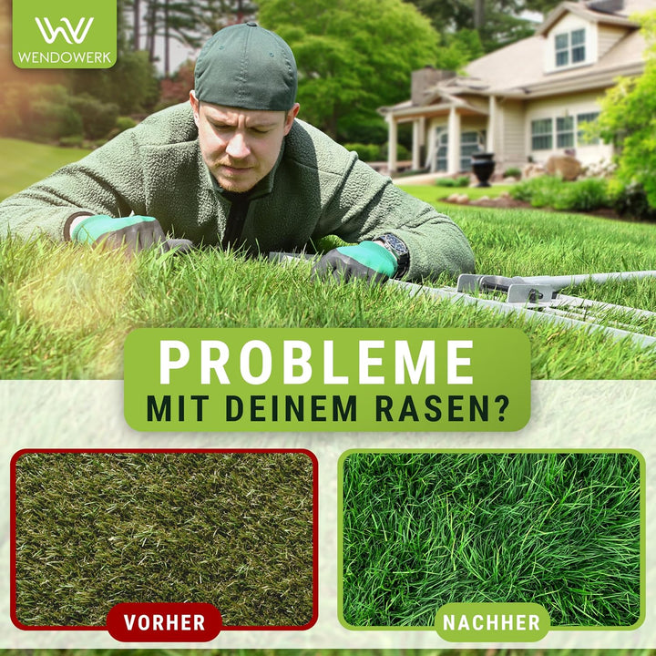 [80x30cm] Rasen Rakel mit extra langem Stiel [2 Meter] Inkl. Gartenhandschuhe - Handlicher Rasen Niv