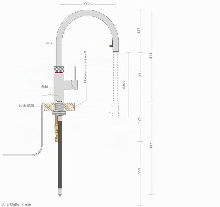 Quooker COMBI 2.2 E &amp; CUBE | Flex schwarz Sprudelwasser- / Kochendwassersystem