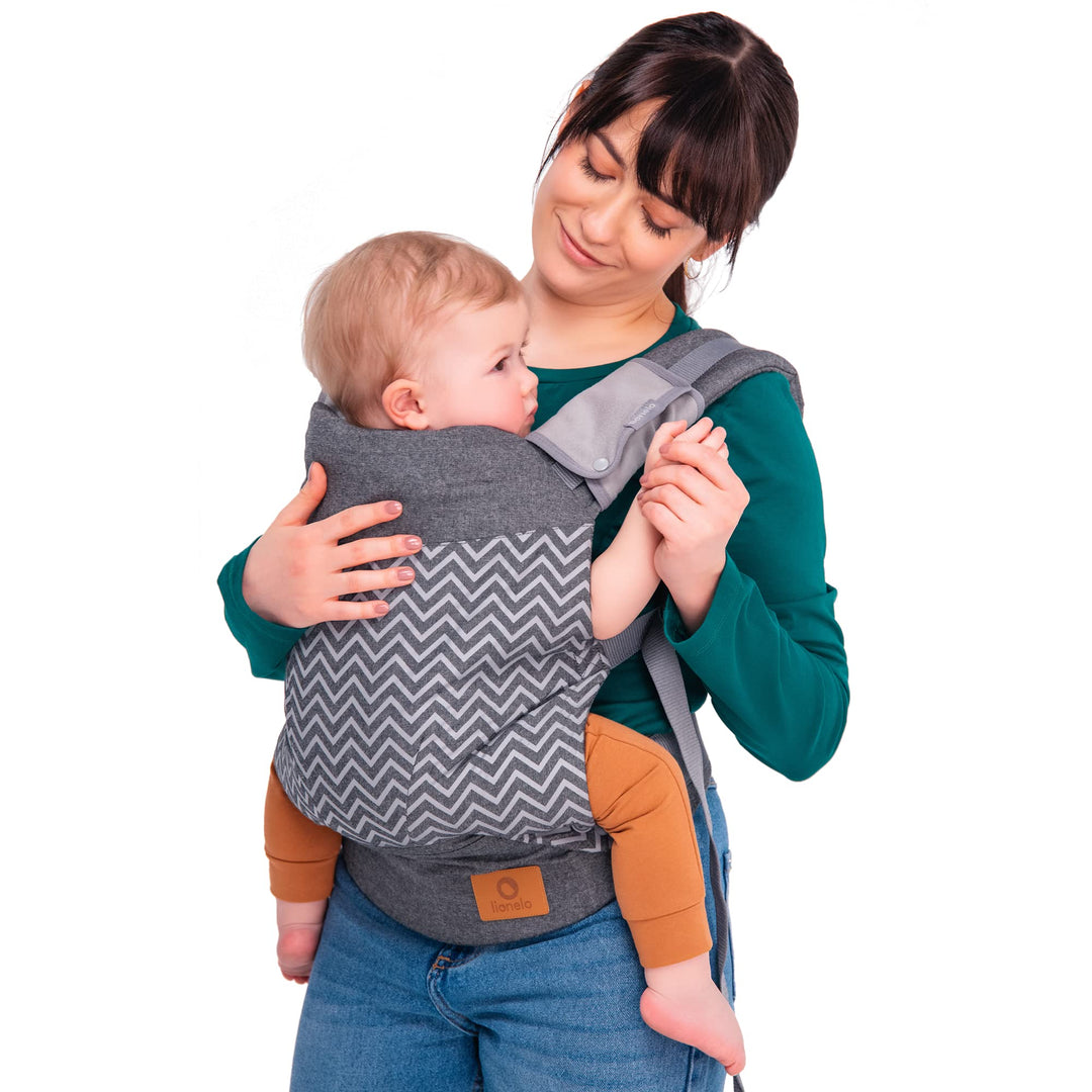 LIONELO Margareet Baby Trage, 3 Tragepositionen, richtige Position des Babys, versenkbare Haube, dop