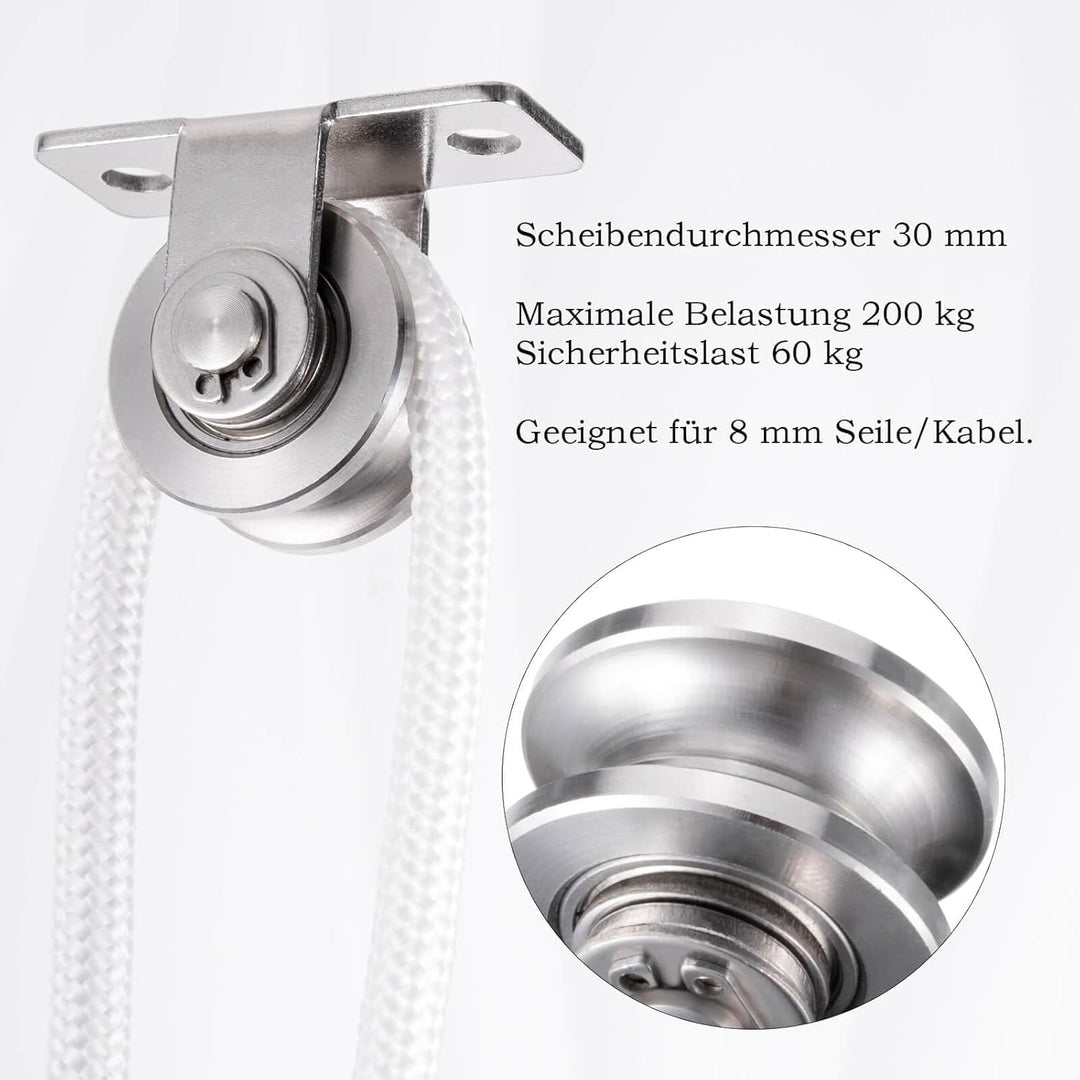 30mm Umlenkrolle Stahlseil, Umlenkrollen für Seile, Seilrolle mit 2 Kugellager | 2 Stück 2 30mm-2K,
