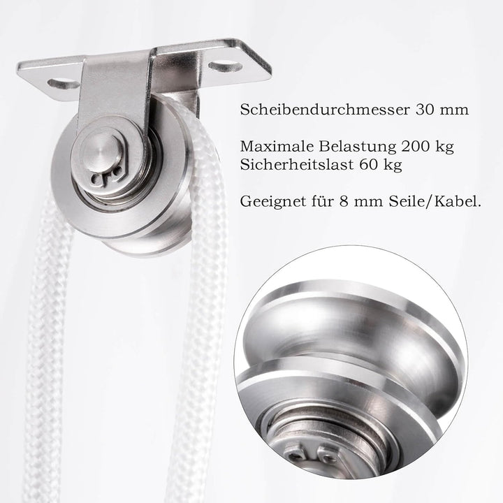 30mm Umlenkrolle Stahlseil, Umlenkrollen für Seile, Seilrolle mit 2 Kugellager | 2 Stück 2 30mm-2K,