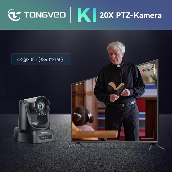 TONGVEO HDMI PTZ-Kamera 20X Optischer Zoom, Kirche Live-Streaming USB 1080P 60fps Kamera für Gottesd