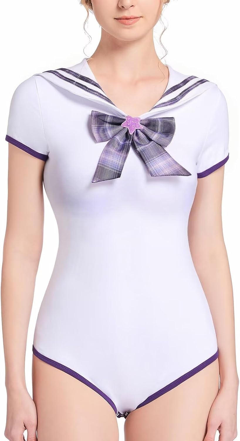 Landofgenie Damen Onesie Baumwolle Bodysuit Set für Damen Cosplay JK-Uniform Mädchen Rock-Sets Lila