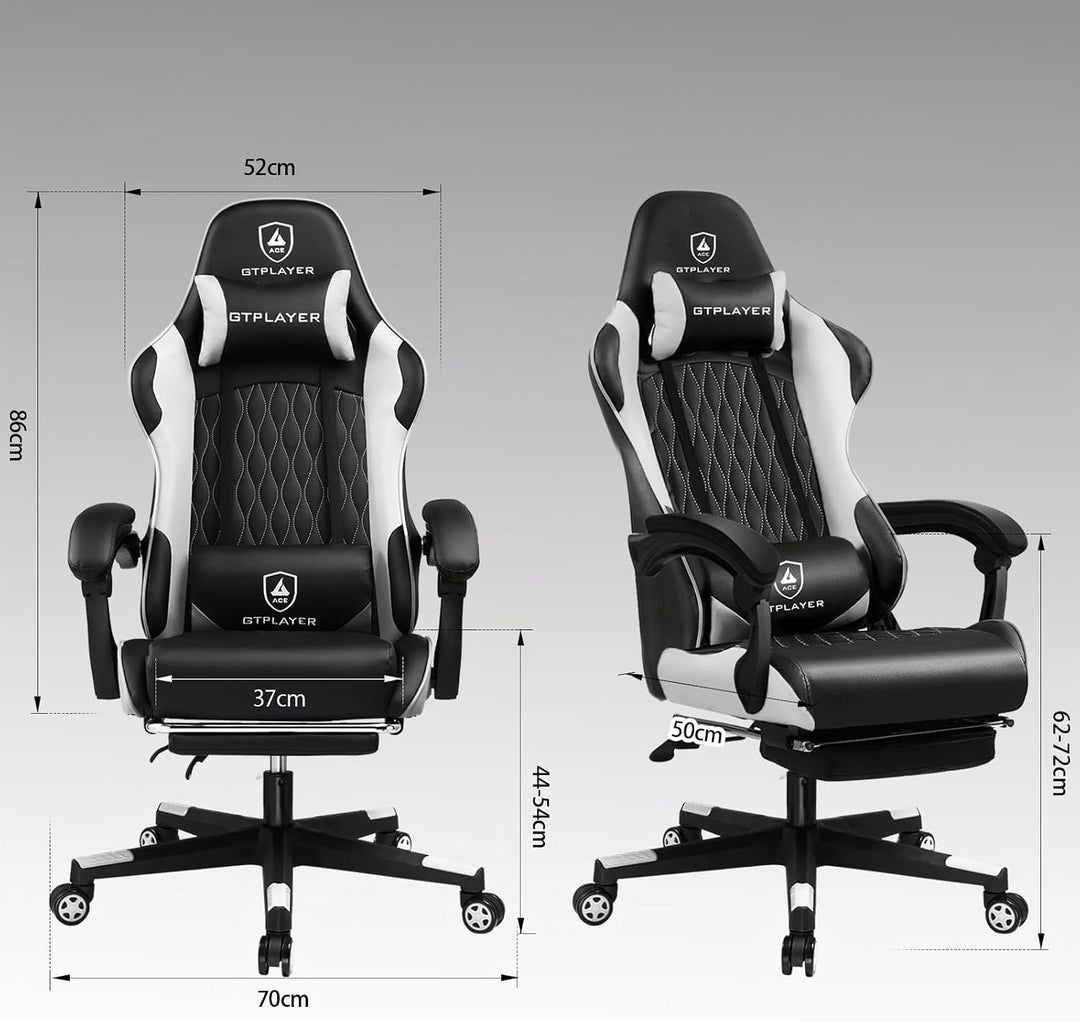 GTPLAYER Gaming Stuhl, Gamer Stuhl, Ergonomischer Bürostuhl mit mit Fussstütze verstellbare Lenden u