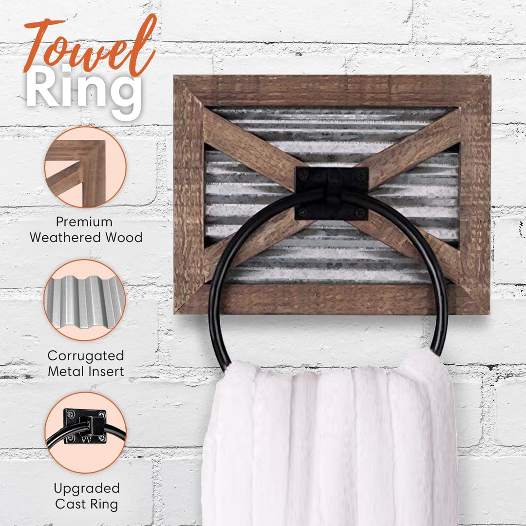 Autumn Alley Farmhouse Toilettenpapierhalter und Handtuchring Set, Wandhalterung, rustikaler Wand-To