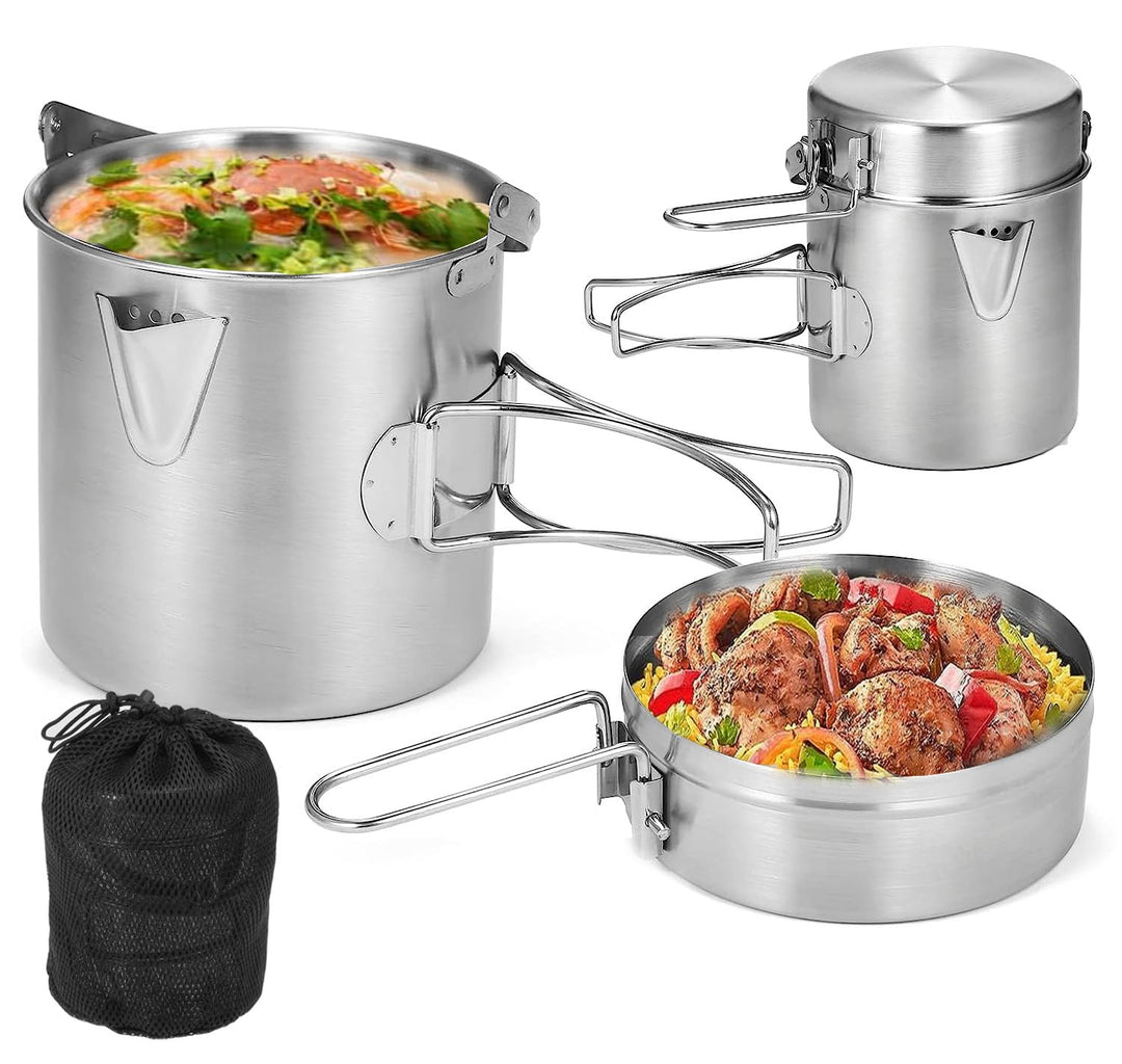Lixada Camping Topf 1L Edelstahl Tasse BecherKochen Wasserkocher mit Deckel und Griff für Camping Wa