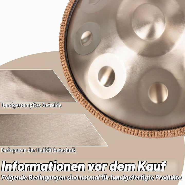 Handpan Drum, 9 Töne G Dur 18 Zoll Steeldrum, Gold, Gold