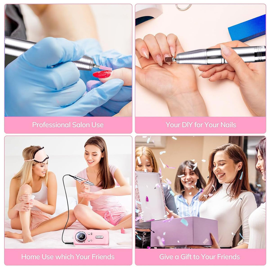 Elektrische Nagelfeile/Nagelfräser 45000 U/min [LCD+12 Köpfe] – Leise aufladbare Nagelmaschine mit 1