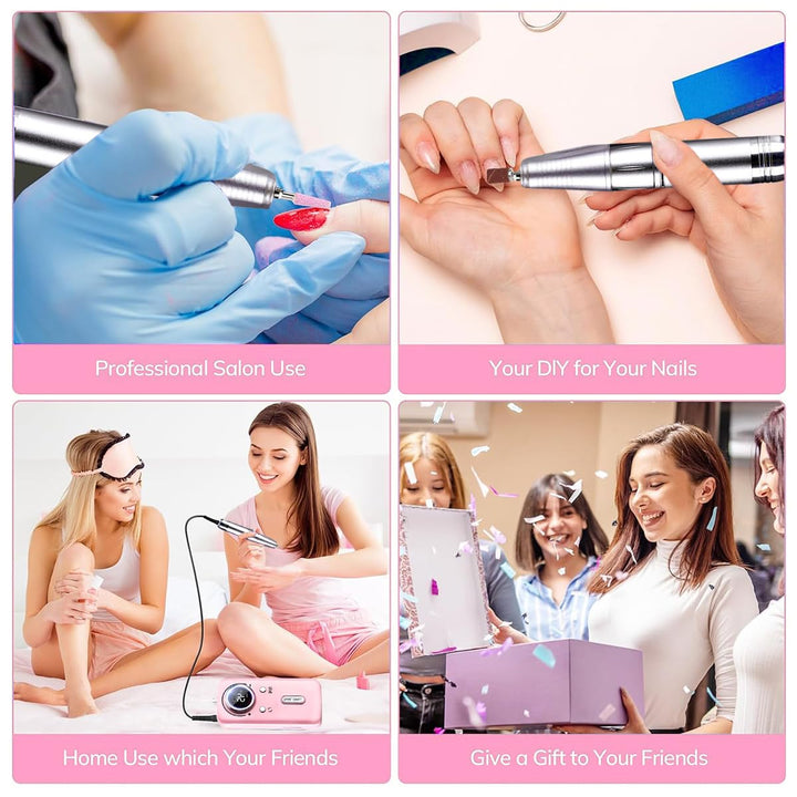 Elektrische Nagelfeile/Nagelfräser 45000 U/min [LCD+12 Köpfe] – Leise aufladbare Nagelmaschine mit 1