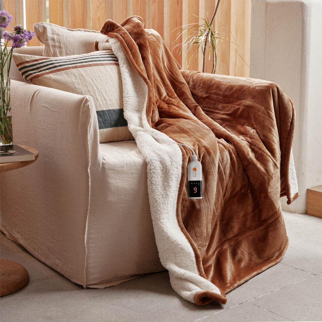 GOTCOZY Heizdecke 130x180 cm - Weicher seidiger Plüsch Wärmedecke Heizdecke 6 Heizstufen und 10 Stun