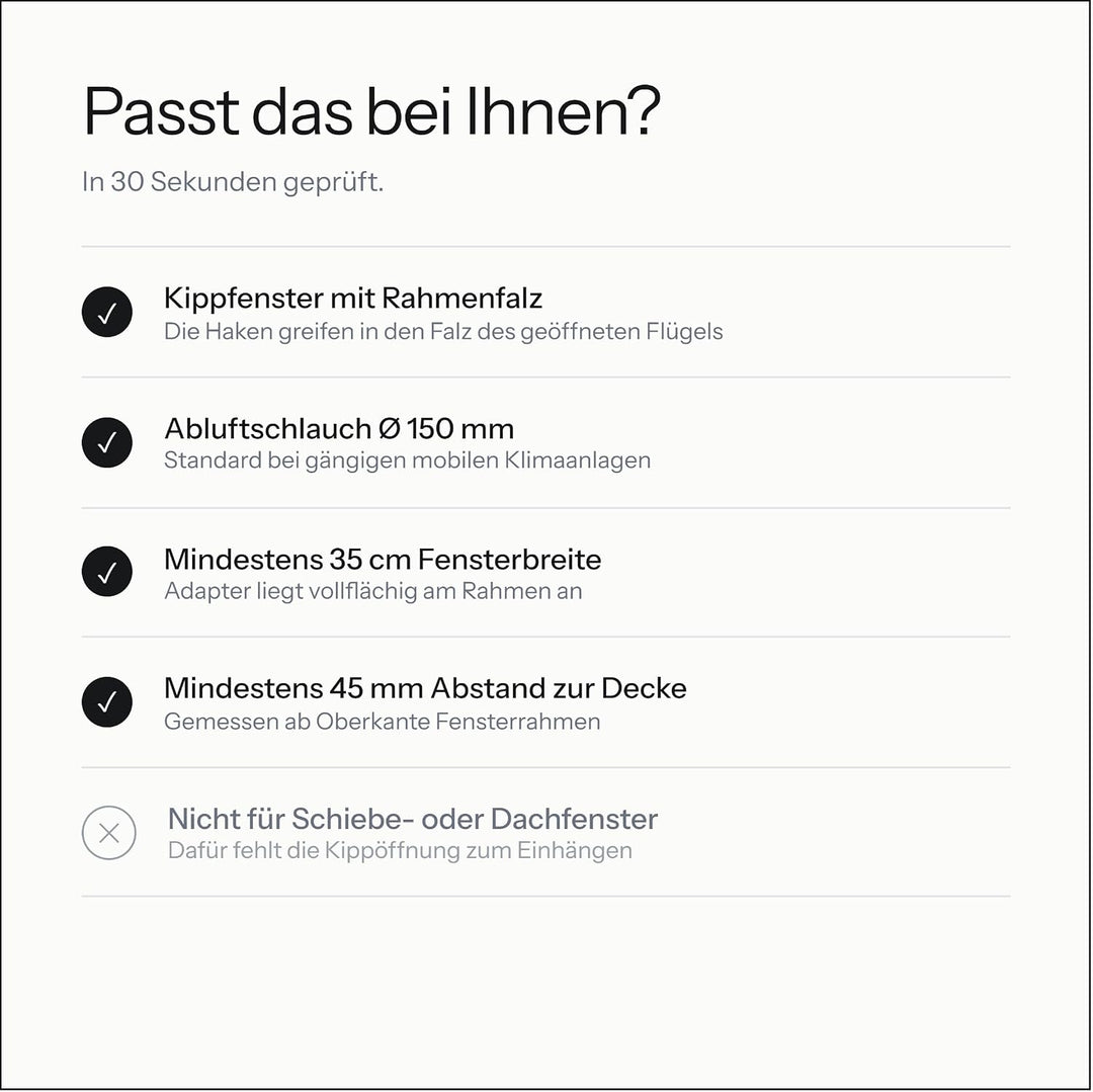 Extra Breiter Fensteradapter 35 cm für mobile Klimaanlagen – Kippfenster Abluftadapter mit 150 mm Sc