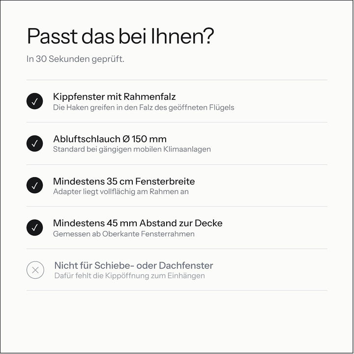 Extra Breiter Fensteradapter 35 cm für mobile Klimaanlagen – Kippfenster Abluftadapter mit 150 mm Sc
