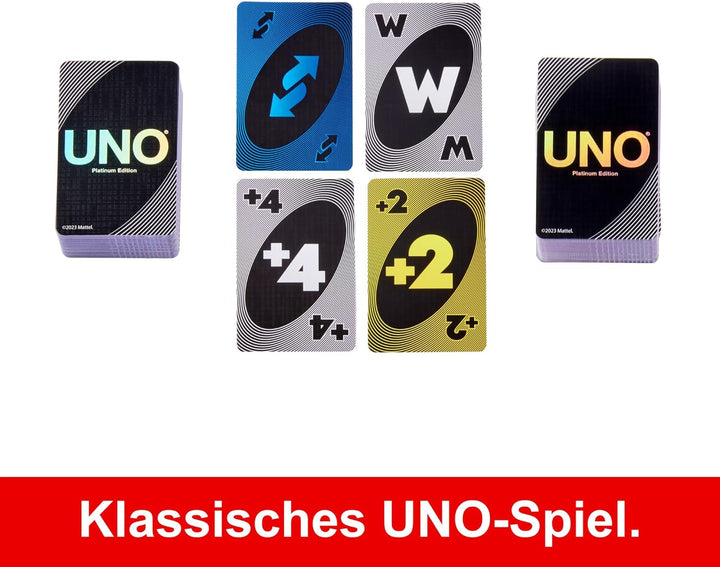 Mattel Games UNO Platin Edition Kartenspiel für Film- und Familienabende, Spielabende, Reisen, Campi