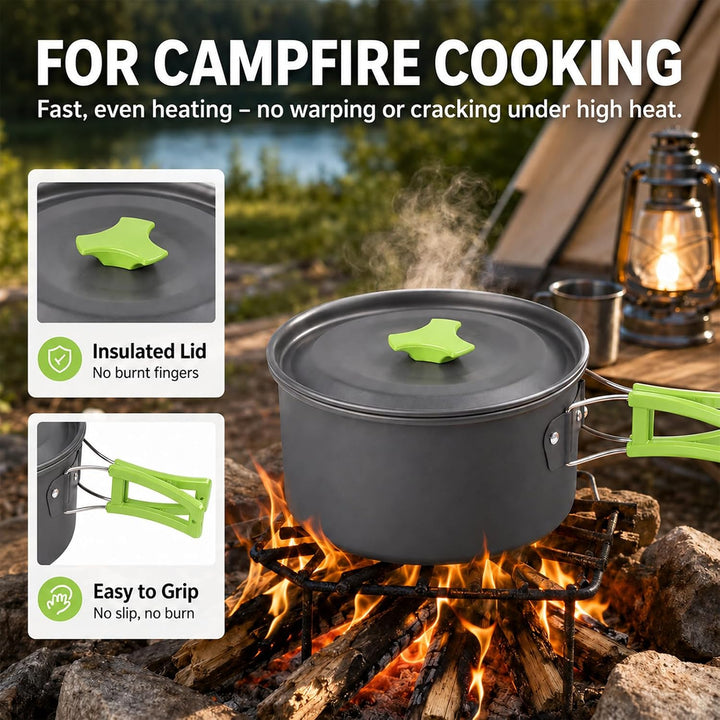 aiGear Camping Kochgeschirr Set/Outdoor Geschirr Set | Camping Topf Kochtopf Tragbar Aluminium | mit
