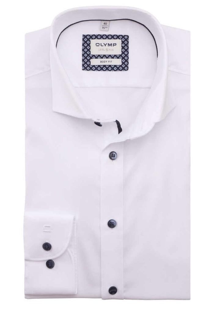 OLYMP Level Five Body fit Hemd Langarm Stretch Twill weiss 40 Weiss, 40 Weiss