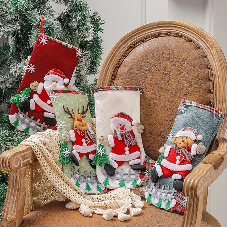 Youery 4 Stück Weihnachtsstrumpf, Weihnachtsbaum Geschenktüte Bonbontasche, Weihnachten Christmas St